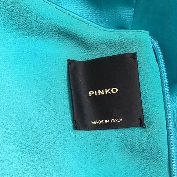 Anthropology Pinko Turquoise Blue High Neck Satin Slip Dress Medium It42/Us6 - Picture 14 of 16